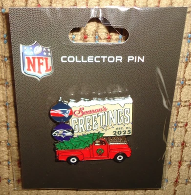 BALTIMORE RAVENS / NEW ENGLAND PATRIOTS DATED DEC. 21, 2025 HOLIDAY GAMEDAY PIN - Image 1 of 3