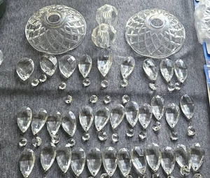 Vtg Chandelier Crystals Lamp Tear Drop Prism 2 Bobeche 2 Spacers Parts 3 1/2 lbs - Picture 1 of 10