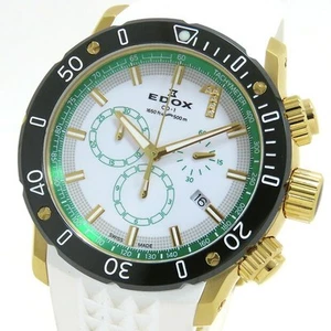 EDOX Chrono Offshore 1 10221-37JV5-BIDV8 Quartz White Gold Wristwatch Watch Used - Picture 1 of 8