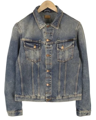 NUDIE JEANS Billy Men Jacket L Shimmering Indigo Button-Up Distress Faded Denim - image 1 of 4