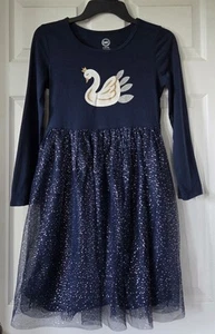 WONDER NATION Girls Navy Blue Sparkly Tutu Swan Dress Long Sleeve Size L (10-12) - Picture 1 of 10
