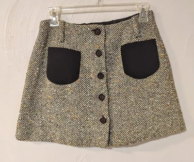 Mod/Gogo, Light Academia Authentic 60s Wrap Tweed Wool Micro Mini Small Size - Image 1 of 4
