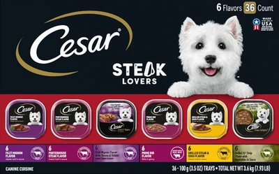 Cesar Steak Lovers Wet Dog Food Variety Pack, 3.5 Oz Trays (36 Pack)