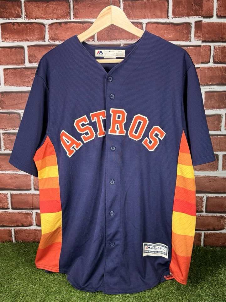 Houston Astros Jose Altuve #27 Jersey Majestic L/XL MLB Navy Orange Rainbow 2018 - Image 1 of 4