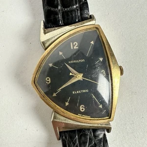 Orologio Vintage Hamilton Electric Pacer Quadrante Nero Riempito Oro 10K NON FUNZIONANTE - Foto 1 di 13