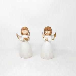 Set 2 Coro Angeli Decorativi H. 16cm Crema Oro in Porcellana Formano W24 - Foto 1 di 1