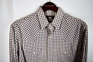 RRL Ralph Lauren Camicia Grigio Plaid Camicia da Lavoro Western Snap Check Uomo Large L - Foto 1 di 5