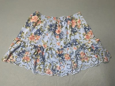 Minifalda Angie para mujer azul mediana floral en capas borla boho cottagecore Foto 1 de 4
