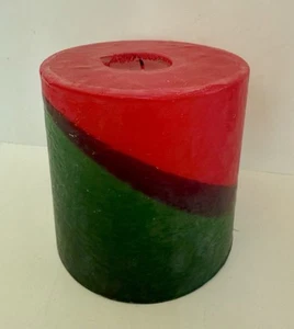 VTG Bullfrog Light Co Red Green Swirl Pillar Glow Candle 4” X 4” Burned Once - Picture 1 of 8