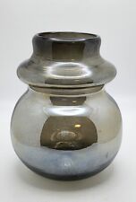 Smokey Gray Bubble Glass Vase, Small With Mid Century Style