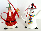 Department 56 Santa And Snowman Tin Tea Pot Ornaments Christmas Decor Rustic