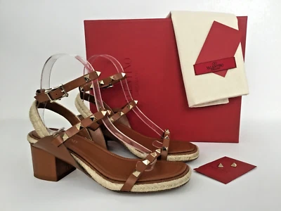 Sandalias Rockstud VALENTINO GARAVANI Tirantes Tacón Bloque Marrón Eslinga 39 Foto 1 de 4