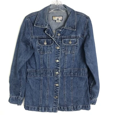 Chaqueta de Jean Caribbean Joe Para Mujer Talla Pequeña PS Azul Denim Botón  Foto 1 de 4