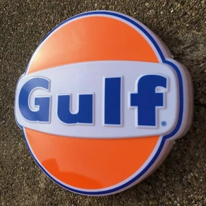 GULF 3D LED LICHTBOX SCHILD GARAGE BENZIN WERBUNG BENZIN GAS ÖL MANN HÖHLE - Bild 1 von 24
