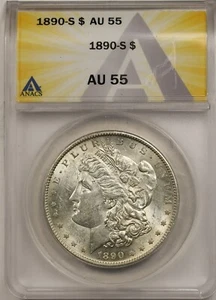 1890-S $1 ANACS AU 55 Morgan Silver Dollar - Picture 1 of 4