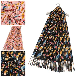 Damen Eule & Blumen Wollschal Frauen Winter Quaste Stola Halstuch Tuch Schals 7803 - Bild 1 von 5