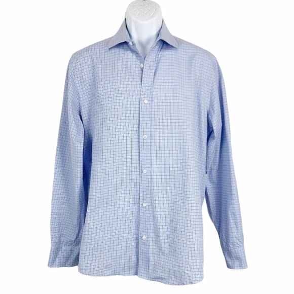 Bloomingdale's Button Down Shirt Men Neck 15 ½ Blue Plaid L/S The Men's Store - Image 1 of 4
