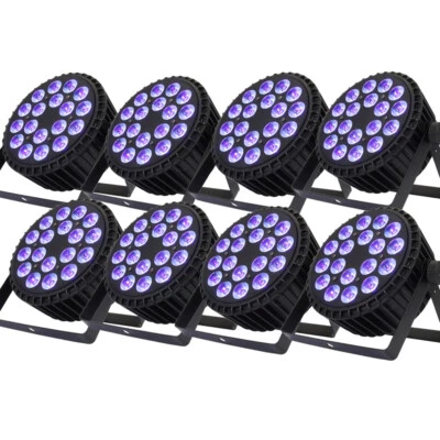 8 Piezas SHEHDS Aleación de Aluminio LED Par Plano 18X18W RGBWAUV Par Luces de Escenario DJ Disco Foto 1 de 4