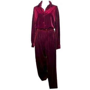 Hillard & Hanson Velvet Maroon camicia media manica lunga con bottoni set pantaloni grandi - Foto 1 di 7