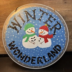 Griswold Christmas vacation style vintage aluminum sled With Snowman Painting. - Picture 1 of 14