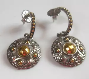 Pendientes colgantes redondos de oro de 22 K y plata 925 firmados por John Hardy - Imagen 1 de 3