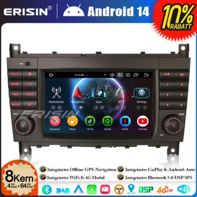 8-Kern DAB+64GB Android 14 Autoradio GPS Navi für Mercedes C/CLK/CLC Klasse W203 - Bild 1 von 4