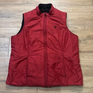 ARIAT Puffer Reversible Fleece Insulated Vest Size L Black And Red Full Zip - Picture 1 of 10