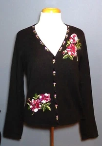 Fashion Bug Damen Strick Cardigan Pullover - bestickt und Pailletten Blumen - Med. - Bild 1 von 5