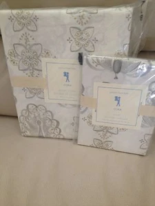 NEW 2pc POTTERY BARN KIDS CORA DUVET PILLOWCASE (not Sham)PEACOCK TWIN GRAY GOLD - Picture 1 of 1