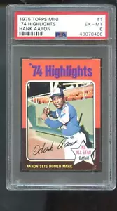 1975 Topps Mini #1 Hank Aaron '74 1974 Highlights PSA 6 Graded Baseball Card - Picture 1 of 2