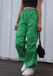 Womens Green Parachute Cargo Pants - Medium - Picture 1 of 3