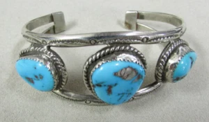 Southwest Nickel and Turquoise Cuff Bracelet + - Picture 1 of 4