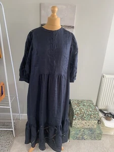 Beautiful Wrap London linen maxi dress navy embroidered elegant UK 16 XL - Picture 1 of 16