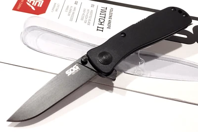 Navaja de bolsillo plegable asistida con resorte SOG Black Twitch II S.A.T A/O Lockback Foto 1 de 4
