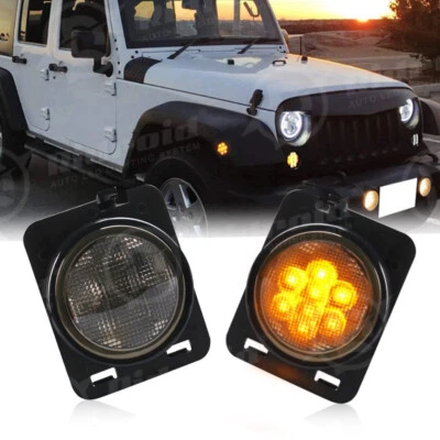 Marcador lateral de LED luzes de para-lama âmbar lente fumê para Jeep Wrangler JK 2007-2018 - Imagem 1 de 4