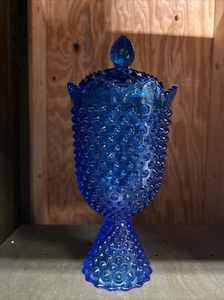 VINTAGE 1964 FENTON Colonial Blue Hobnail Apothecary Lidded Jar - Picture 1 of 4