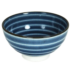 Japanese Rice Soup Bowl 4.5"D Porcelain Blue Sendan Tokusa Lines Made in Japan - Picture 1 of 1
