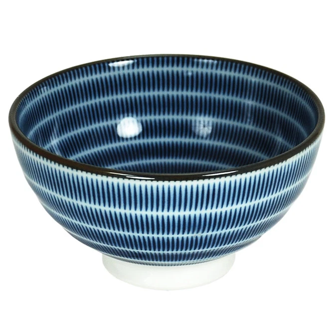 Tazón de sopa de arroz japonés 4,5"D porcelana azul Sendan Tokusa líneas hecho en Japón Foto 1 de 1