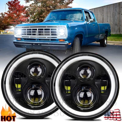 Par de faros LED redondos de 7" para Ford Mustang F150 F100 Bronco haz alto/bajo H4 Foto 1 de 4