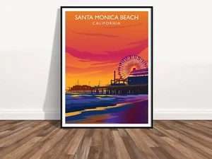 SANTA MONICA CALIFORNIA Wall Art Vacation Print Beach Print Poster - Picture 1 of 10