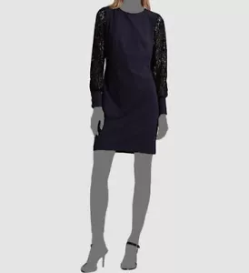 $155 Ralph Lauren Women's Blue Sheer Lace Blouson Round-Neck Shift Dress Size 4 - Picture 1 of 2