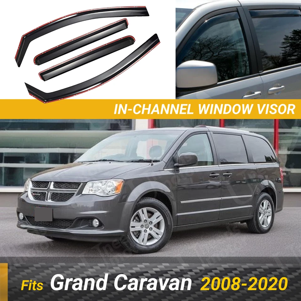 Visera de ventana de ventilación en canal para Dodge Grand Caravan 2008-2020 protector de lluvia Foto 1 de 4