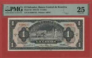 EL SALVADOR 1 COLON 1948 PICK # 83 PMG 25 VERY FINE. - Picture 1 of 2