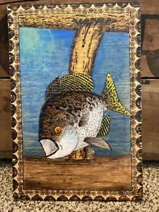Pirografia fatta a mano legno arte brucia crappie lago pesce firmato cavaliere opaco 14/15 - Foto 1 di 6