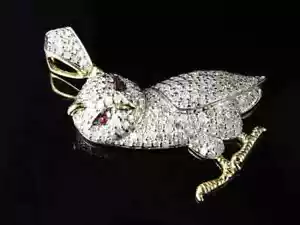 2.40Ct Round cut Simulated Diamond Owl Lucky Pendant 14K Yellow Gold Plated - Picture 1 of 4