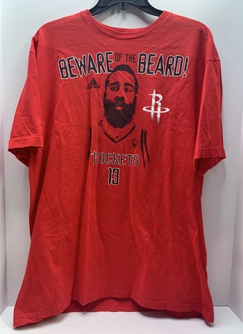 Adidas Mens XL Houston Rockets James Harden Beware Of The Beard Red T Shirt Cover