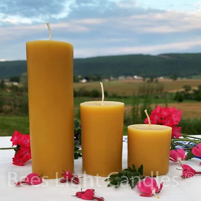 Juego de velas de pilar 100 % cera de abejas natural / hecho a mano en EE. UU. / Juego de cilindros de 2 pulgadas  Foto 1 de 2
