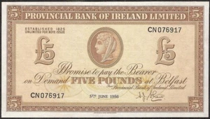 NORTHERN IRELAND 5 Pounds 1956 P:242 aUNC Provincial Bank of Ireland Limited - Picture 1 of 2