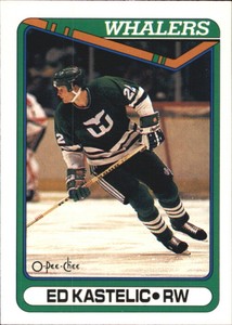 1990-91 O-Pee-Chee Whalers Hockey Card #404 Ed Kastelic RC