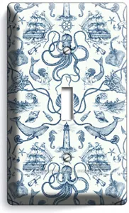 TOILE NAUTICAL MERMAID LIGHTHOUSE BOAT 1 GANG LIGHT SWITCH WALL PLATE ROOM DECOR - Bild 1 von 1